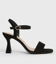 New Look Black Suedette 2 Part Flared Stiletto Heel Sandals